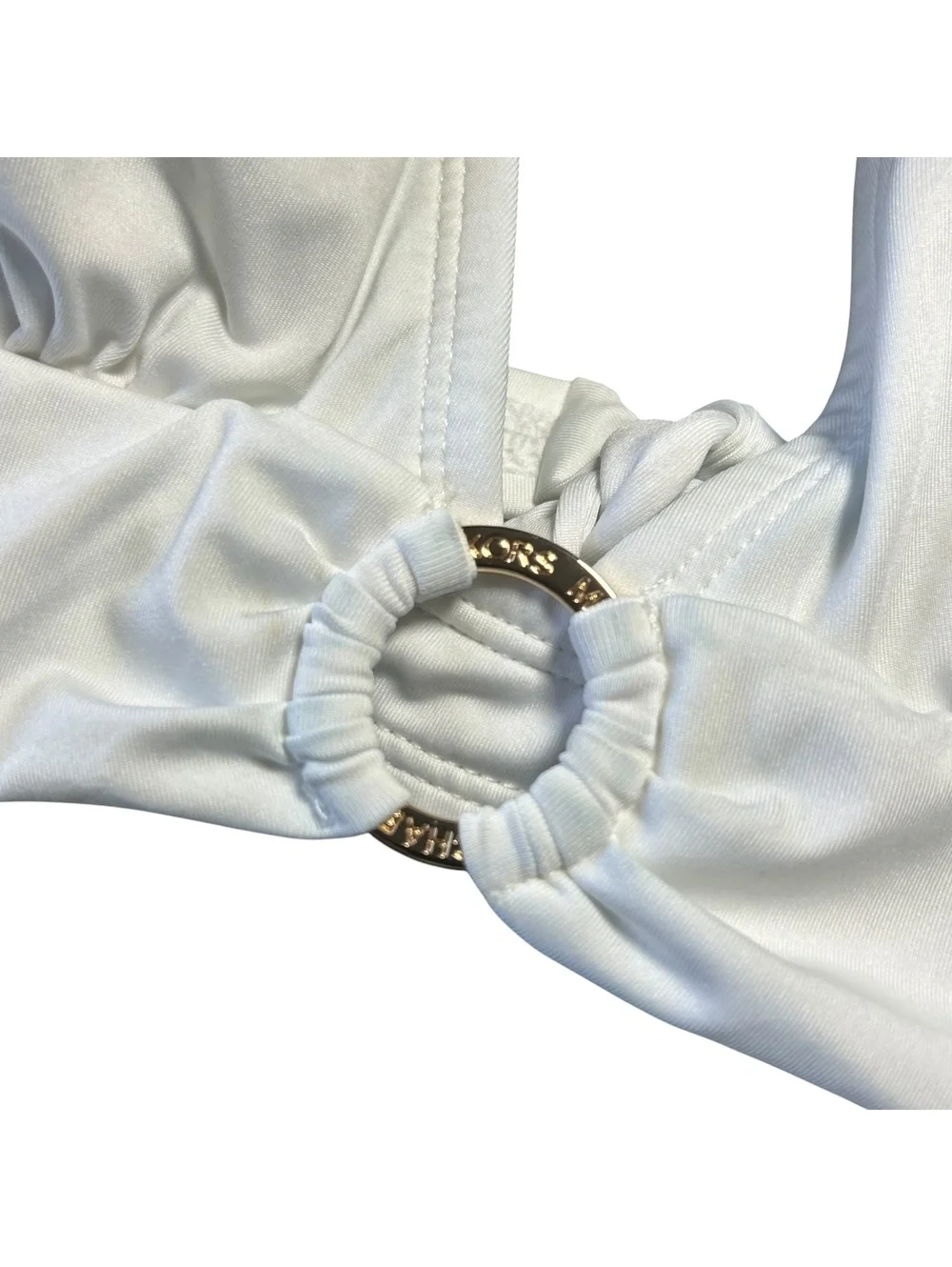 MICHAEL KORS white gold O ring logo halter bikini swim top size Medium NWT